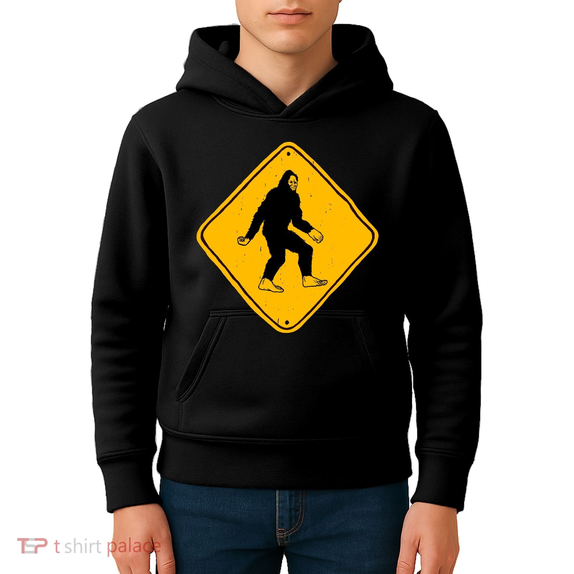 Funny Bigfoot Road Sign Kids Hoodie