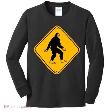Funny Bigfoot Road Sign Kids Long Sleeve Shirt