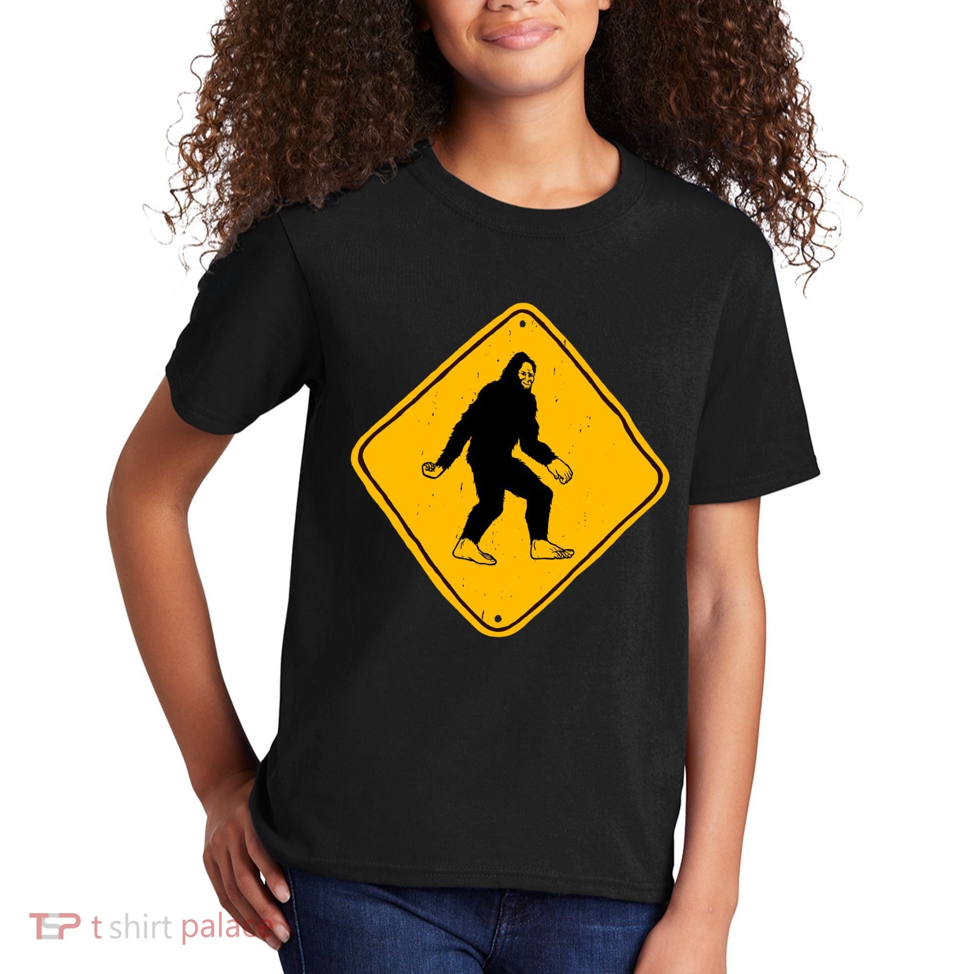 Funny Bigfoot Road Sign Kids T-Shirt