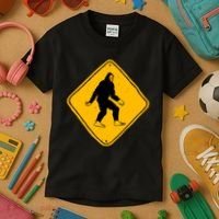Funny Bigfoot Road Sign Kids T-Shirt thumb 3