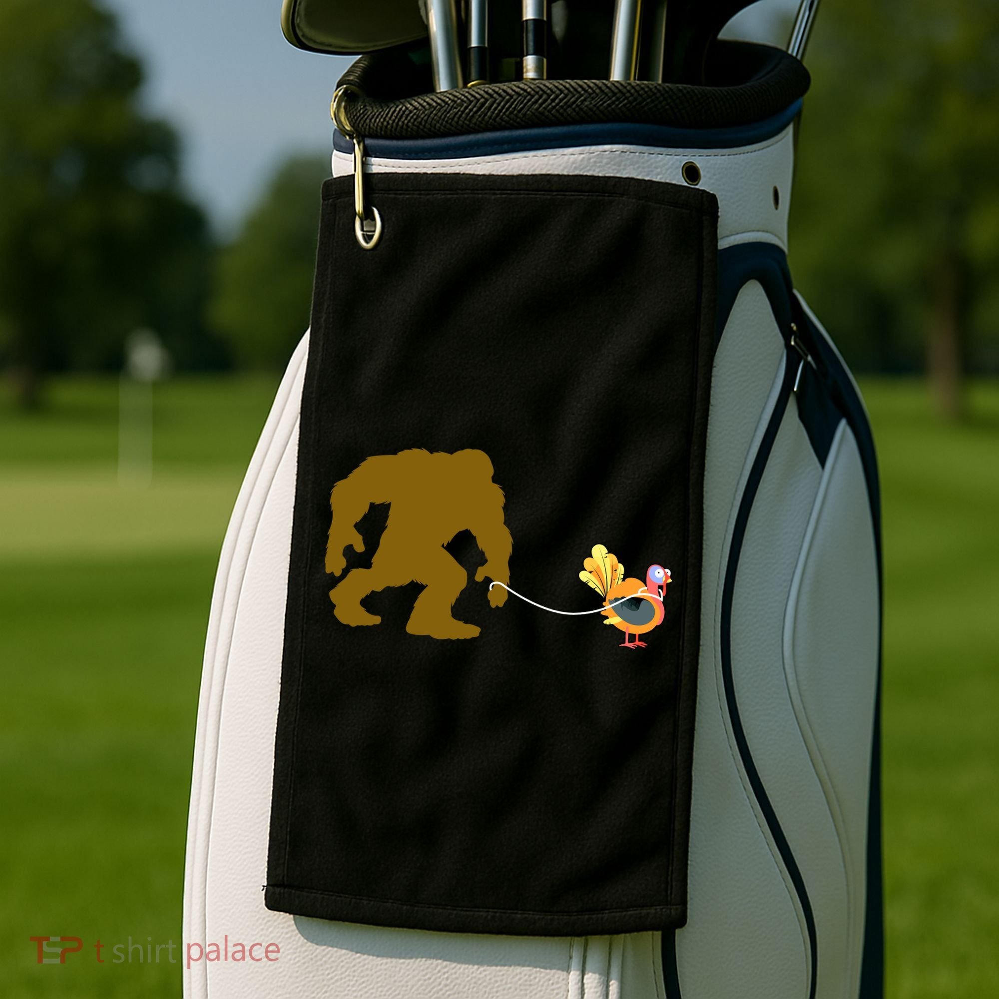 Funny Bigfoot Thanksgiving Turkey Golf Towel