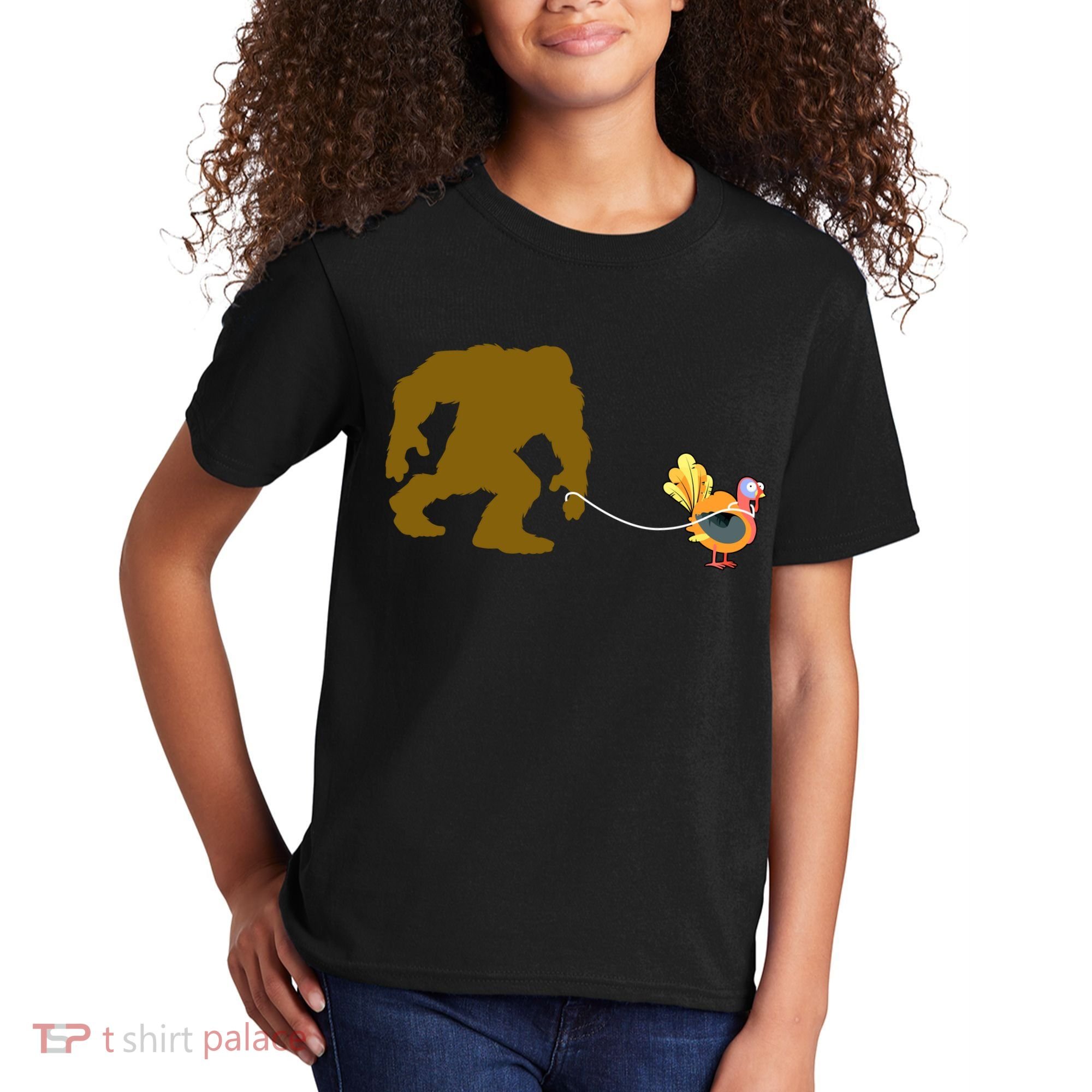 Funny Bigfoot Thanksgiving Turkey Kids T-Shirt