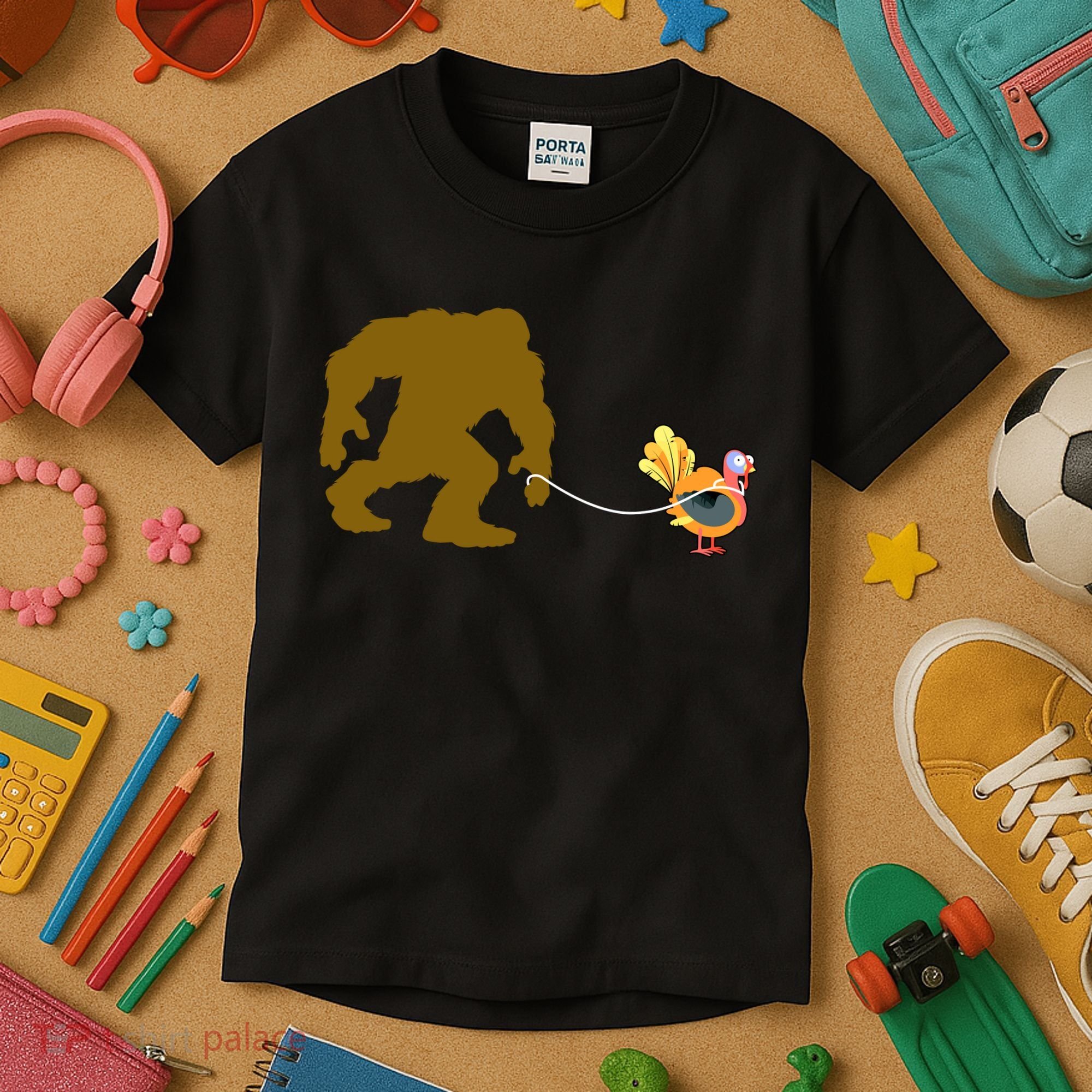 Funny Bigfoot Thanksgiving Turkey Kids T-Shirt