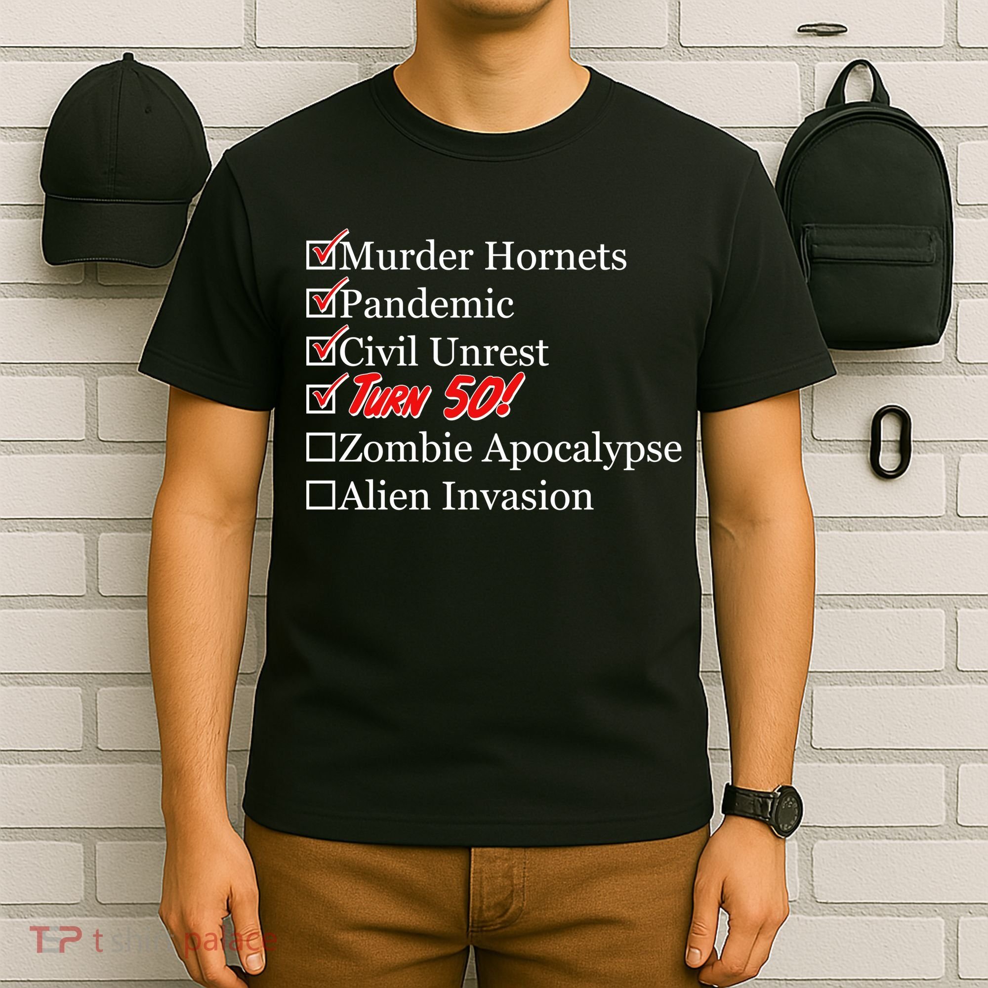 Funny Birthday In Quarantine Checklist 50th Birthday T-Shirt