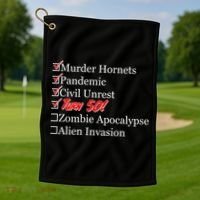 Funny Birthday In Quarantine Checklist 50th Birthday Golf Towel thumb 1