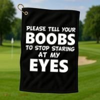 Funny Boob Meme Staring At My Eyes Golf Towel thumb 1