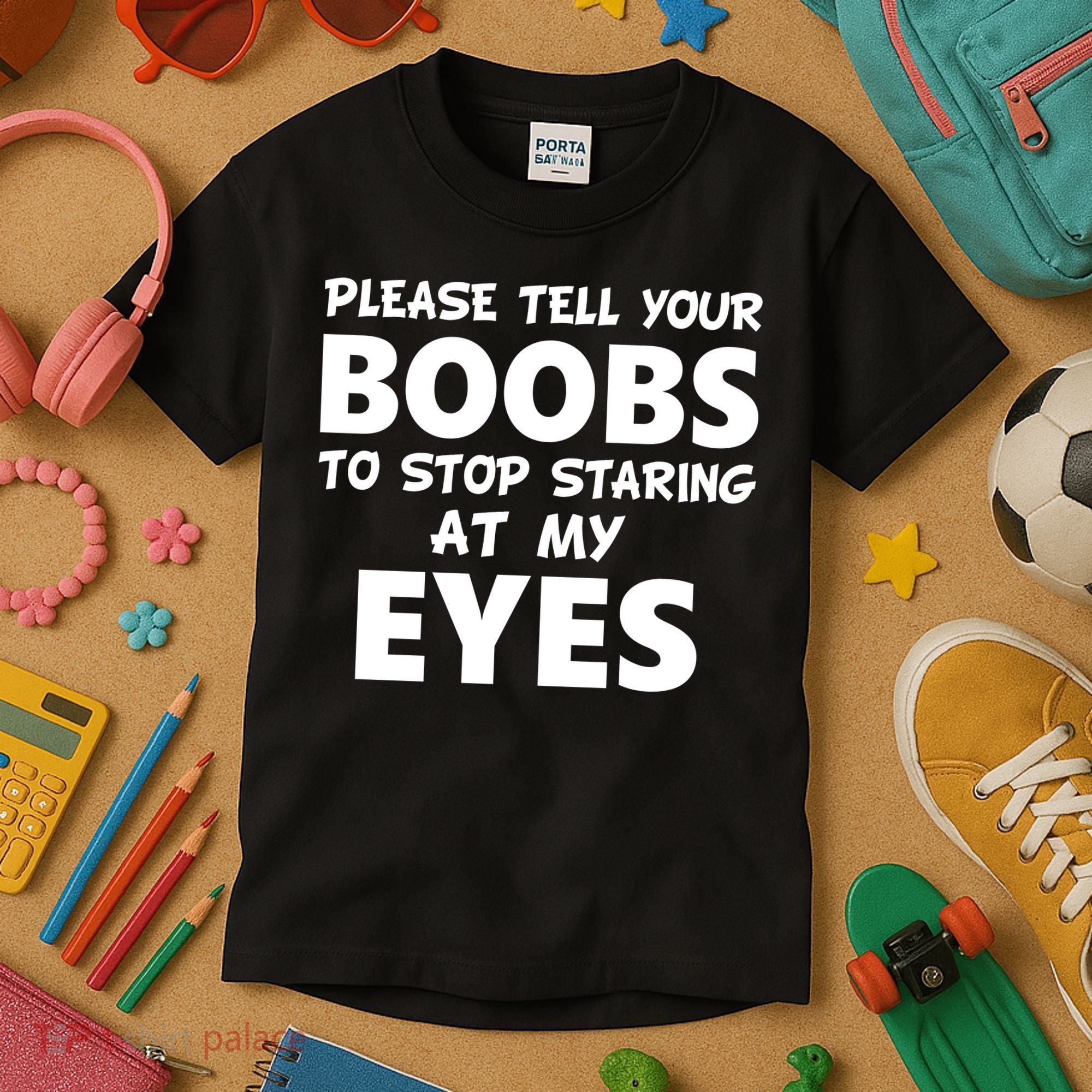 Funny Boob Meme Staring At My Eyes Kids T-Shirt