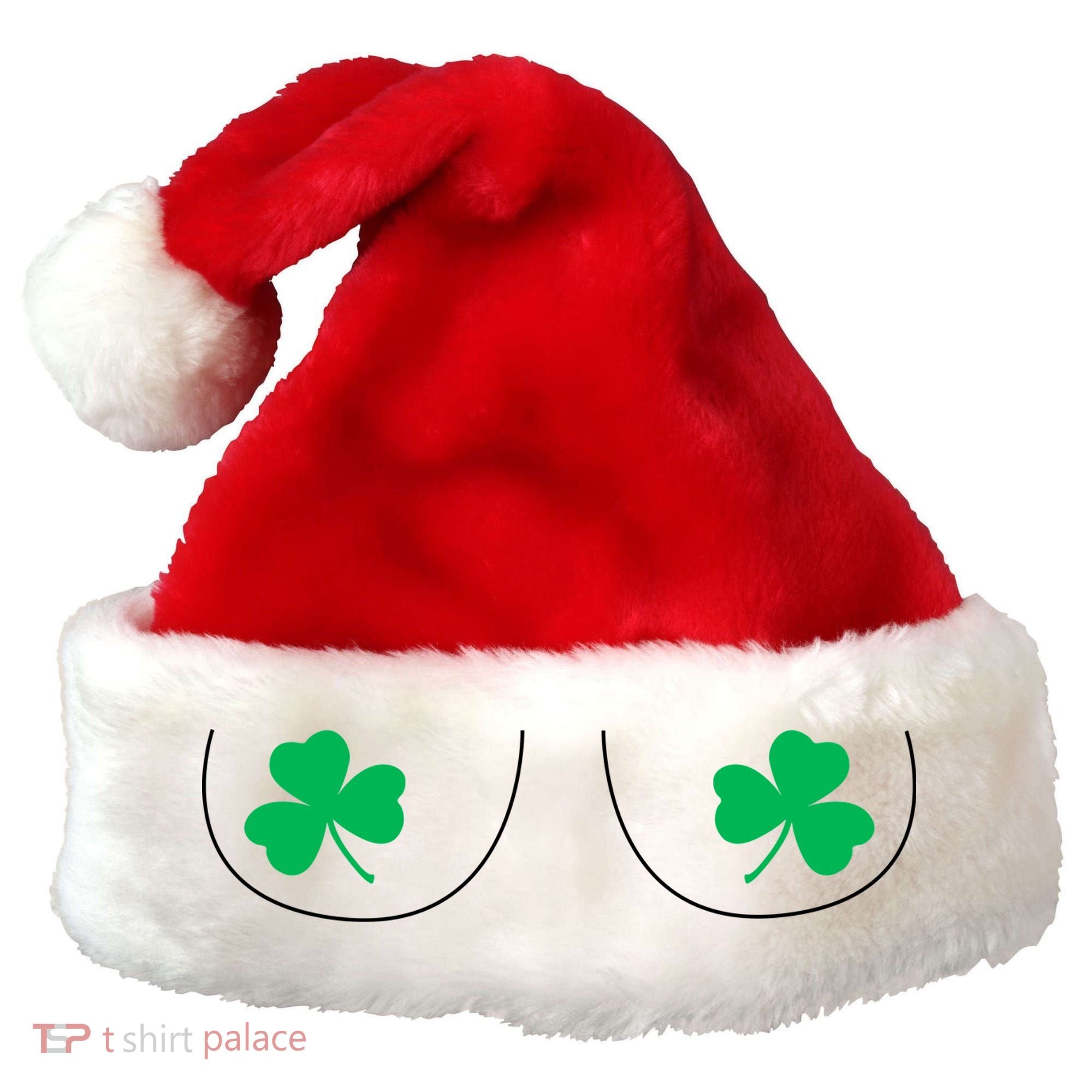 Funny Boob Novelty Shamrocks Santa Hat