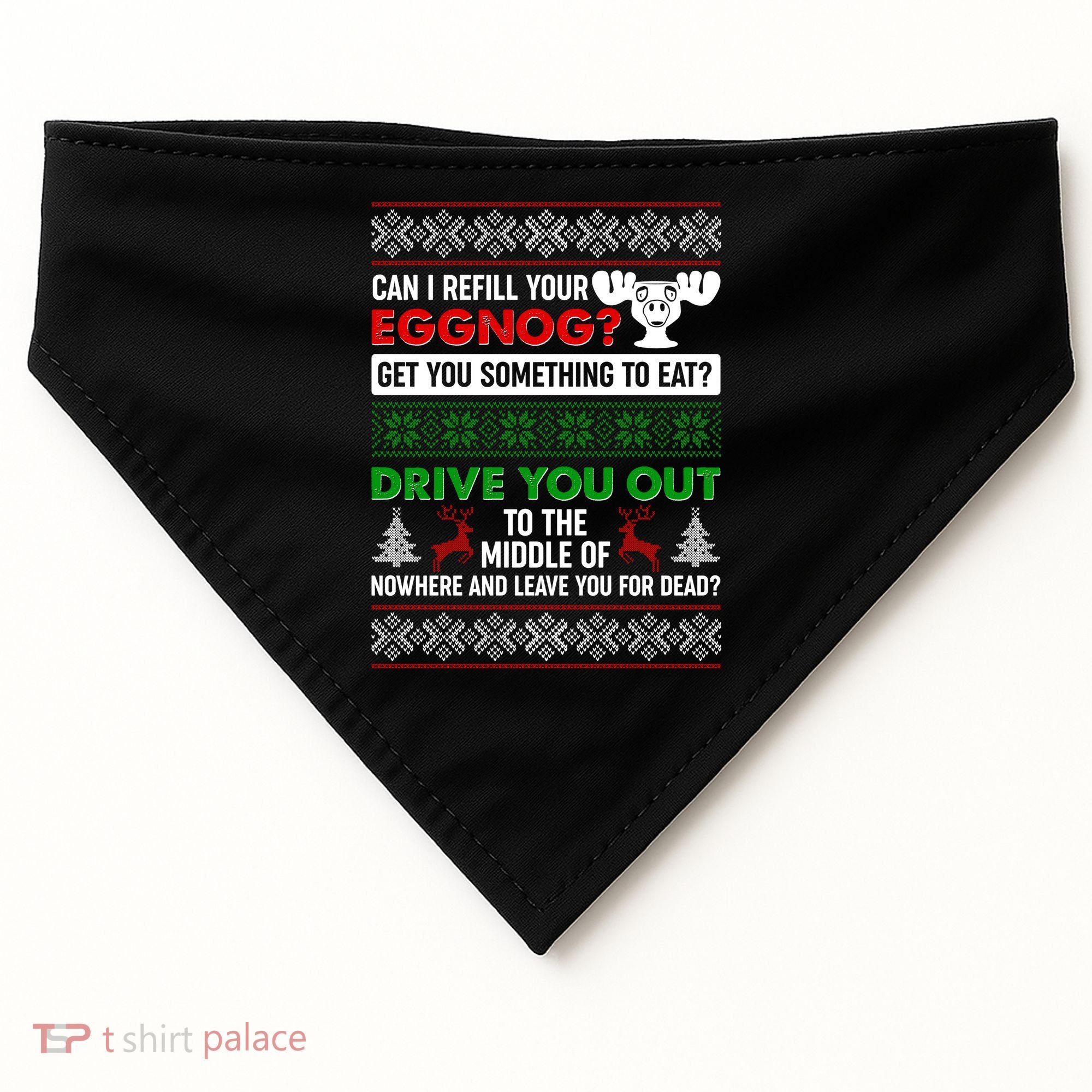 Funny Can I Refill Your Eggnog? Ugly Christmas Sweater USA-Made Doggie Bandana