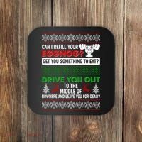 Funny Can I Refill Your Eggnog? Ugly Christmas Sweater Coaster thumb 0