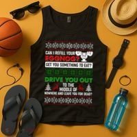 Funny Can I Refill Your Eggnog? Ugly Christmas Sweater Tank Top thumb 4