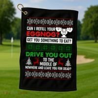 Funny Can I Refill Your Eggnog? Ugly Christmas Sweater Golf Towel thumb 1