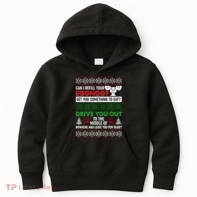 Funny Can I Refill Your Eggnog? Ugly Christmas Sweater Kids Hoodie