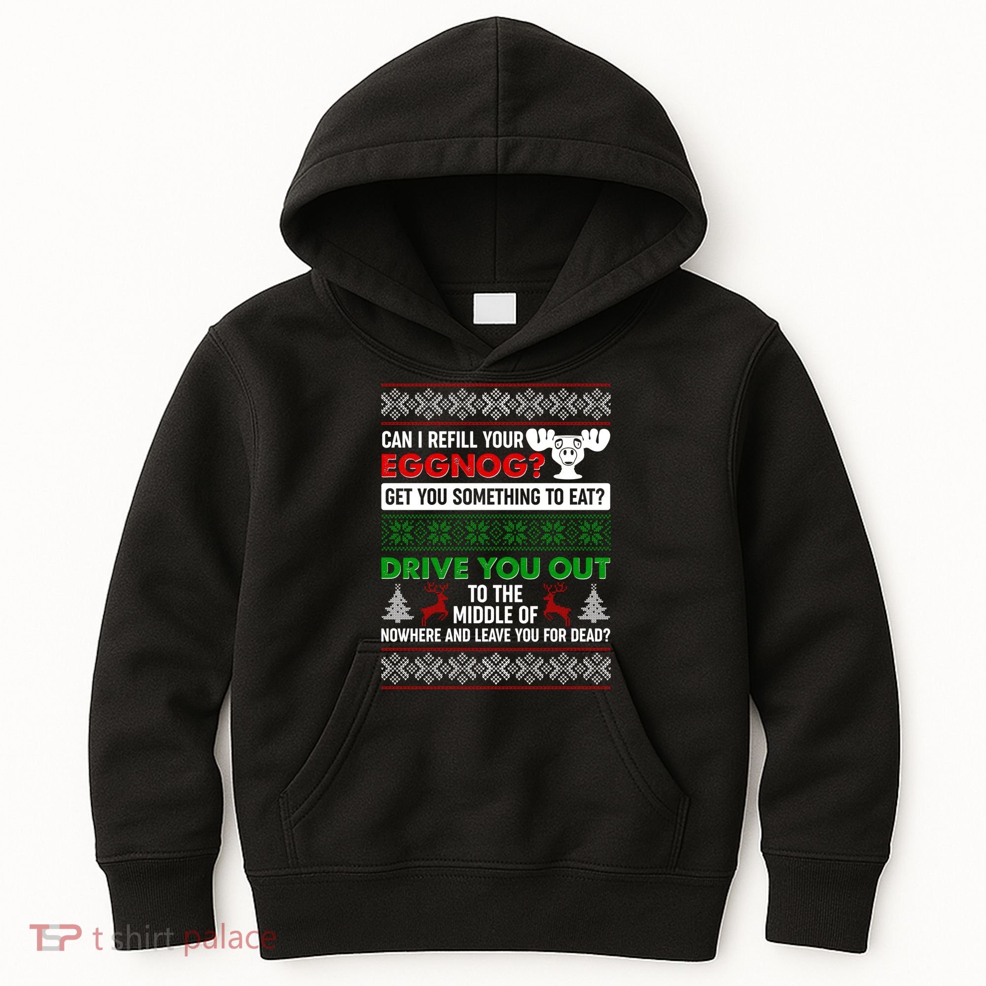 Funny Can I Refill Your Eggnog? Ugly Christmas Sweater Kids Hoodie
