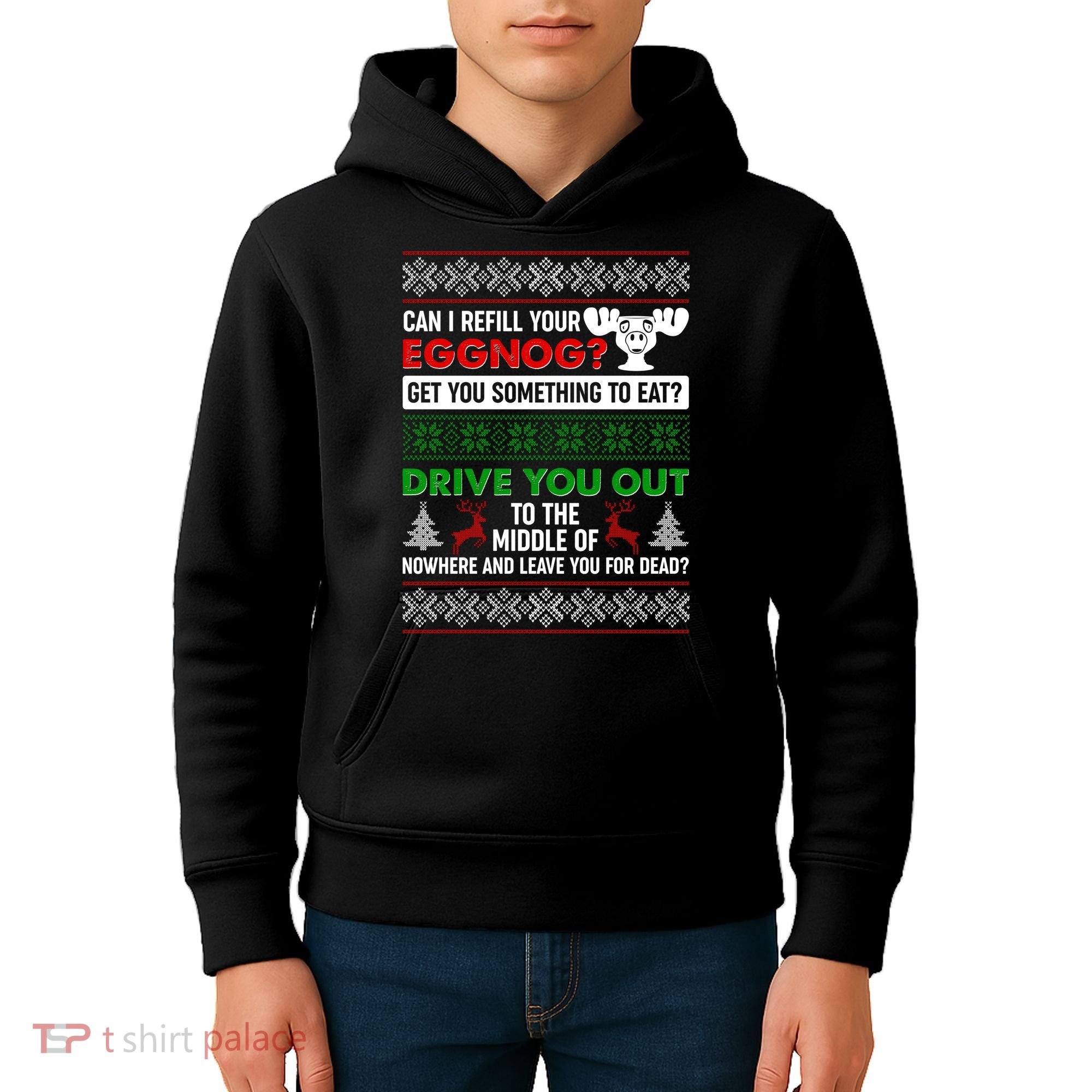 Funny Can I Refill Your Eggnog? Ugly Christmas Sweater Kids Hoodie