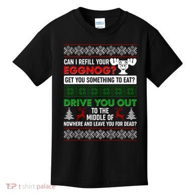 Funny Can I Refill Your Eggnog? Ugly Christmas Sweater Kids T-Shirt