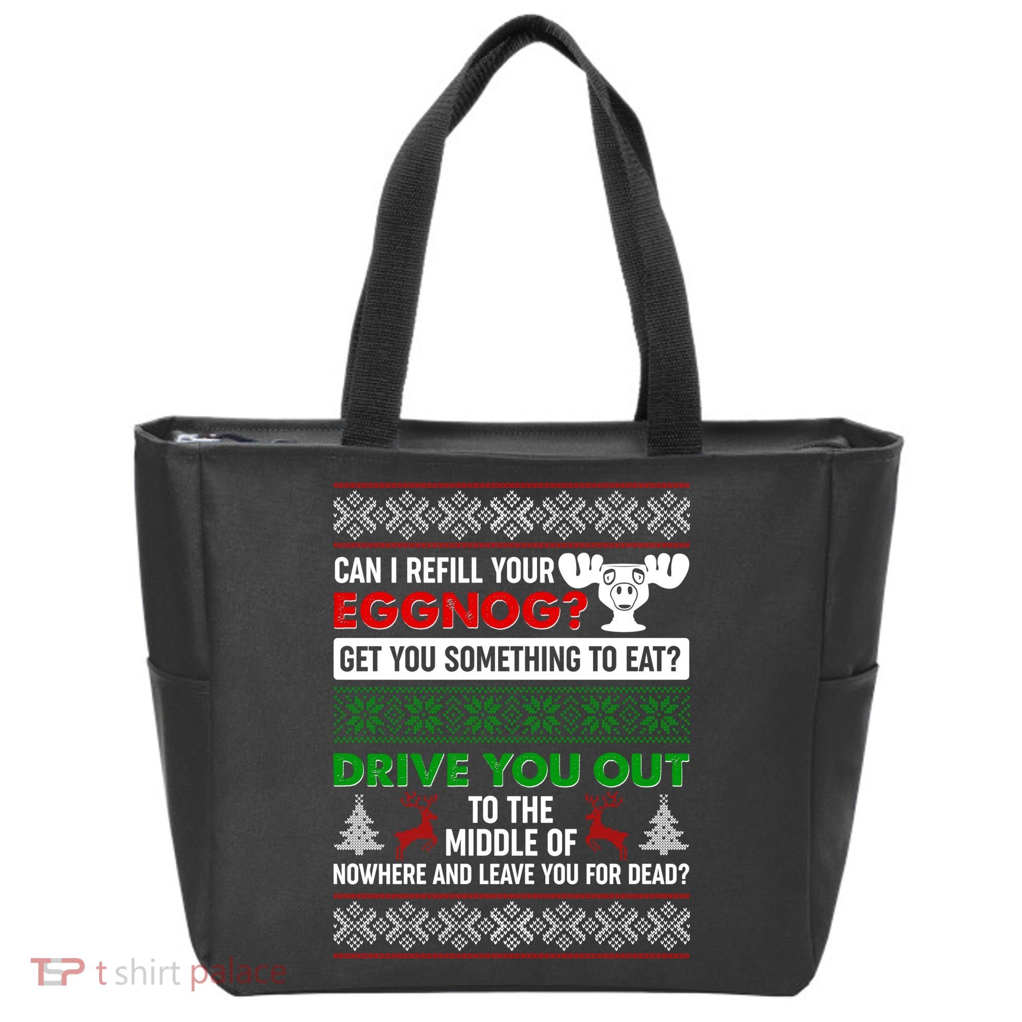Funny Can I Refill Your Eggnog? Ugly Christmas Sweater Tote Bag