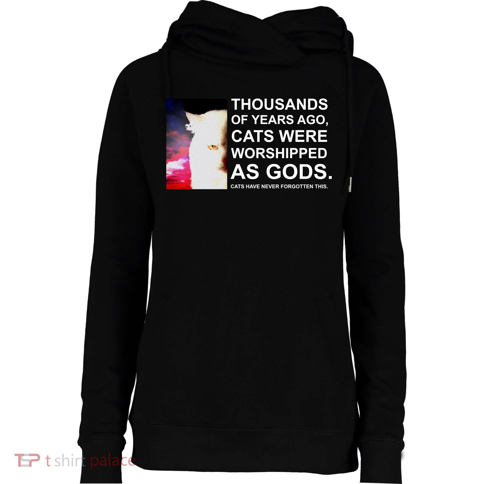 Funny Cat Womens Funnel Neck Pullover Hood