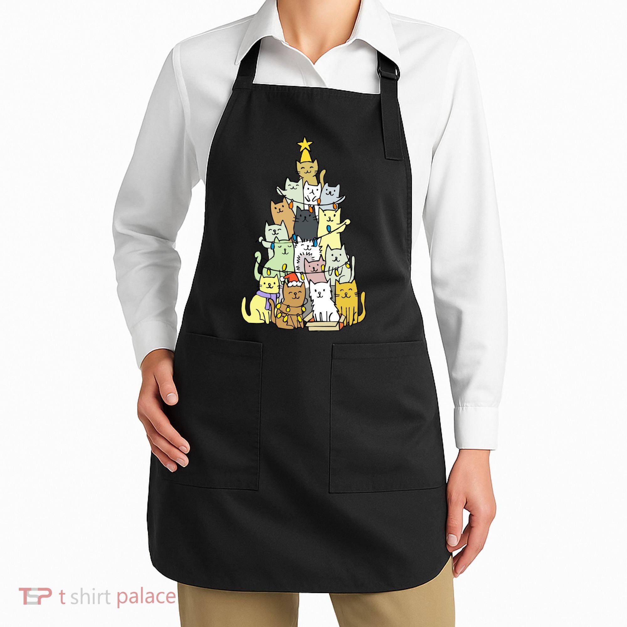 Funny Cat Christmas Tree Apron
