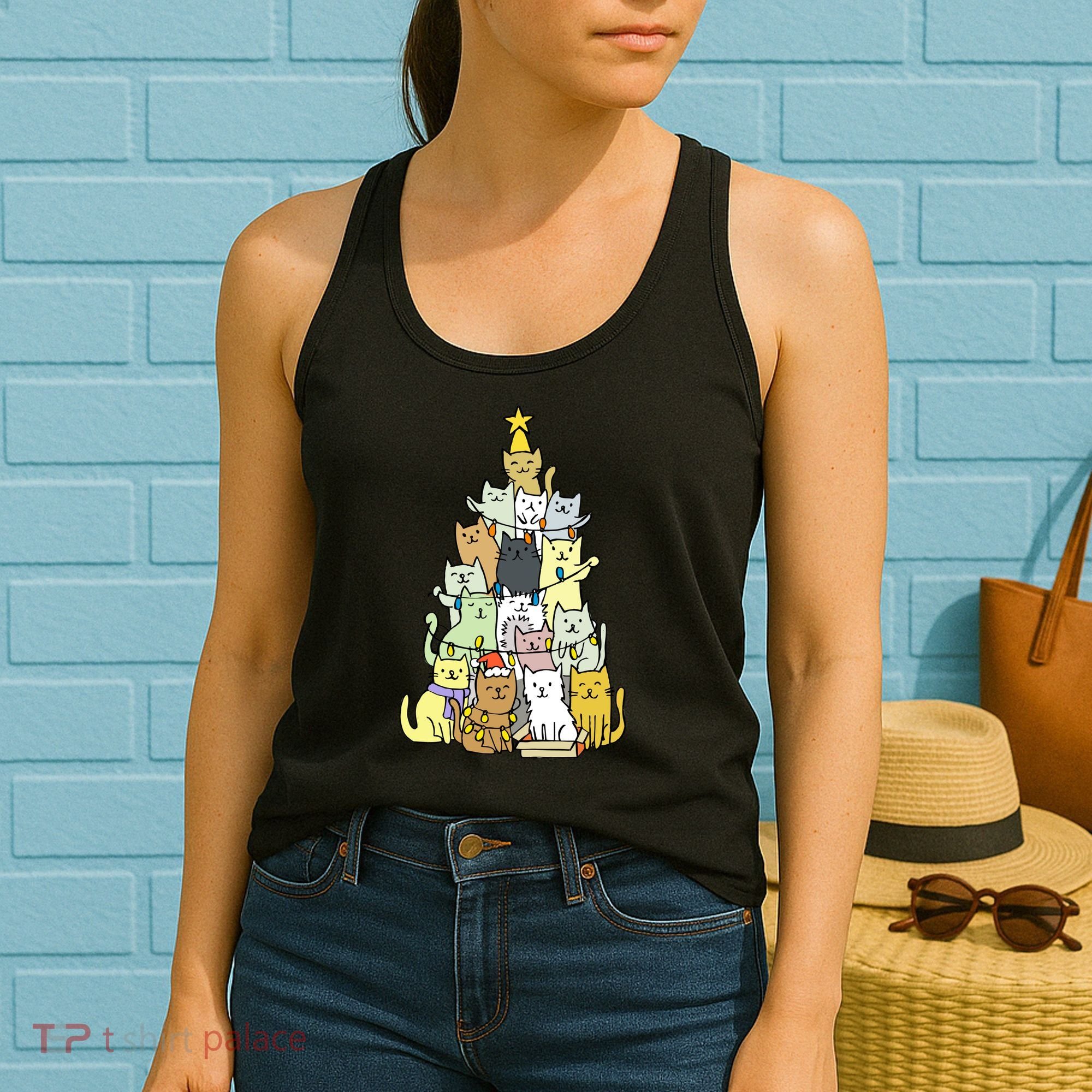Funny Cat Christmas Tree Women's Tank Top