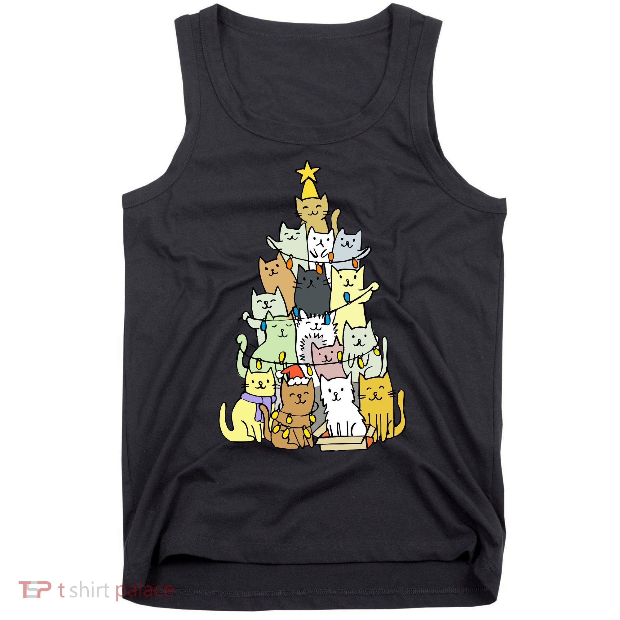 Funny Cat Christmas Tree Tank Top
