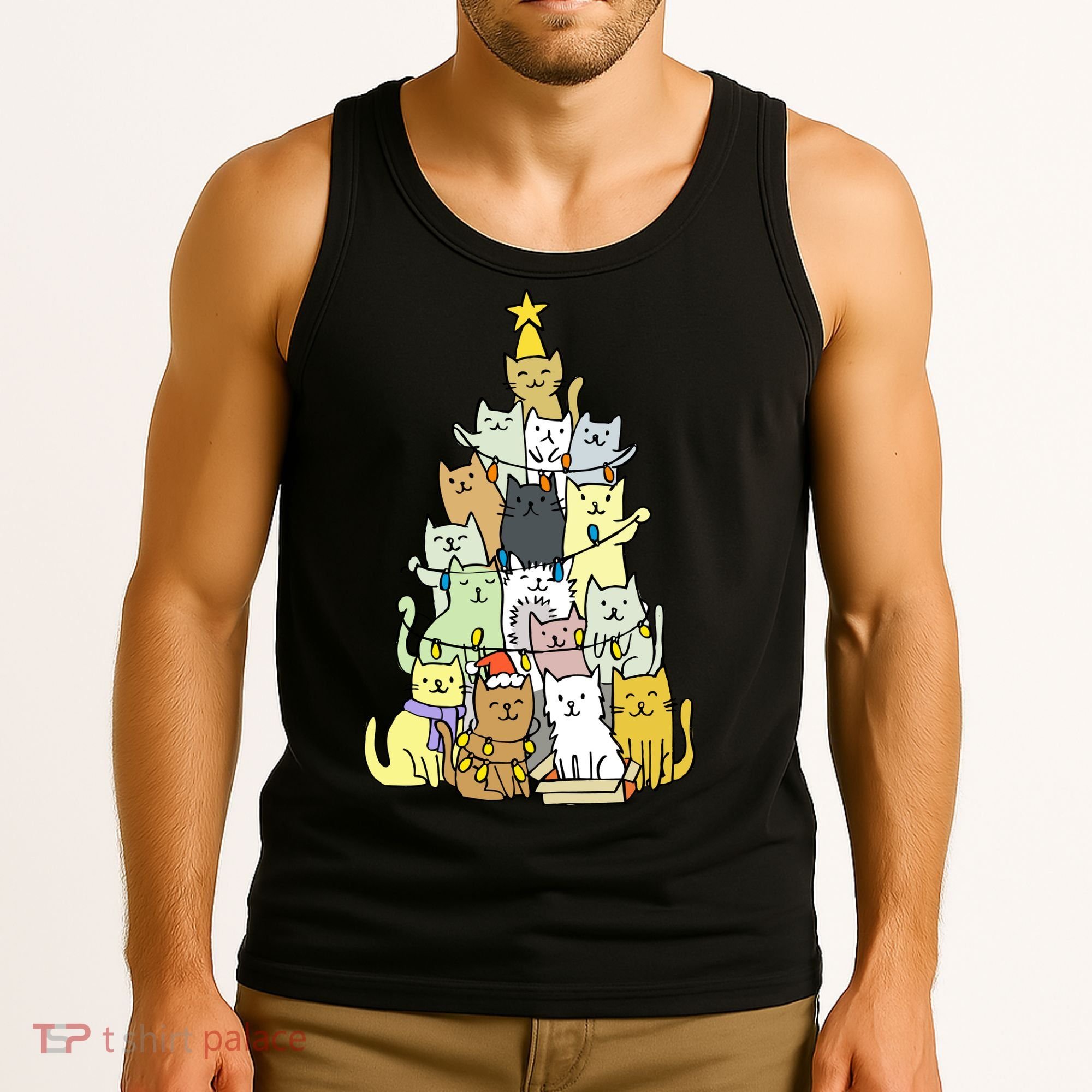 Funny Cat Christmas Tree Tank Top