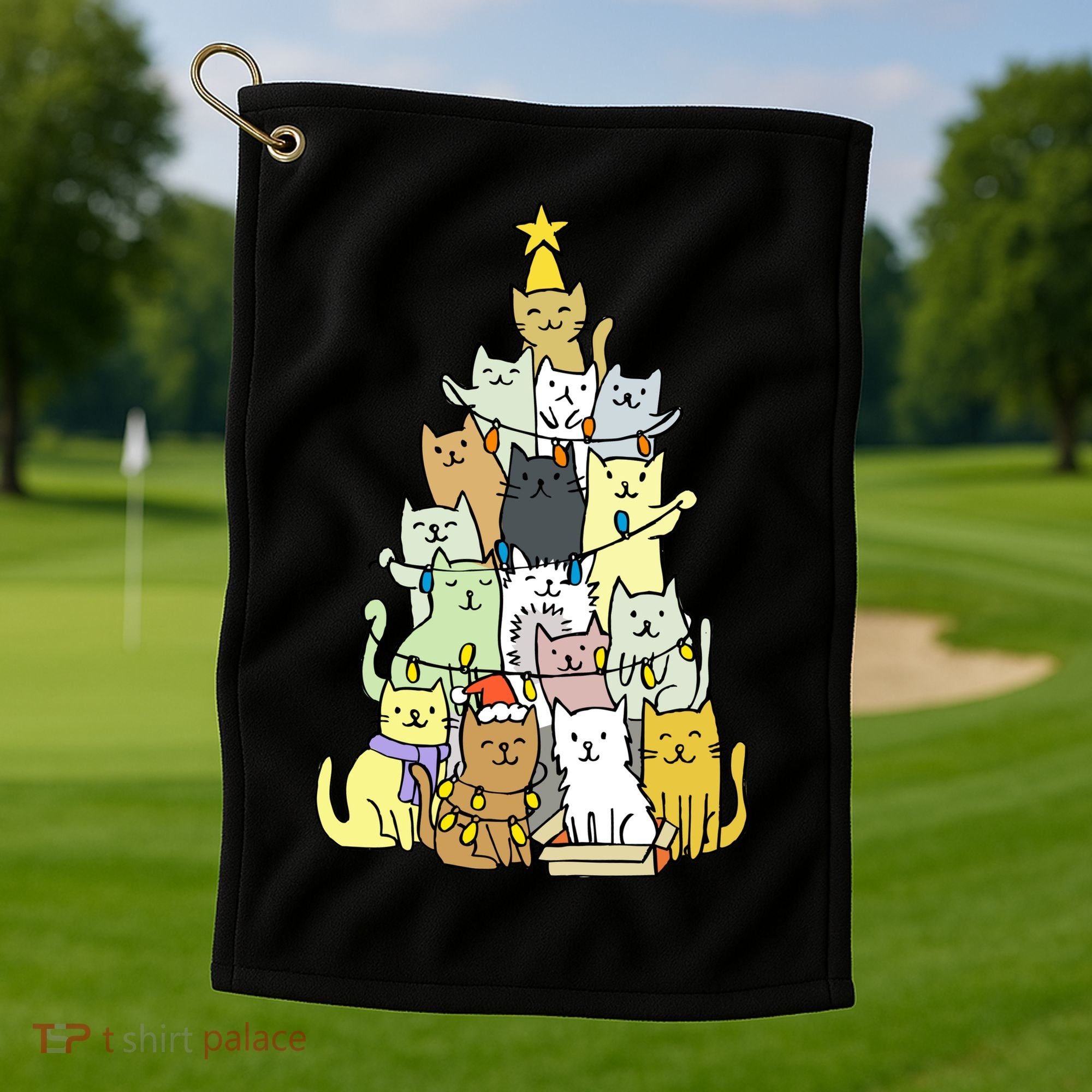 Funny Cat Christmas Tree Golf Towel