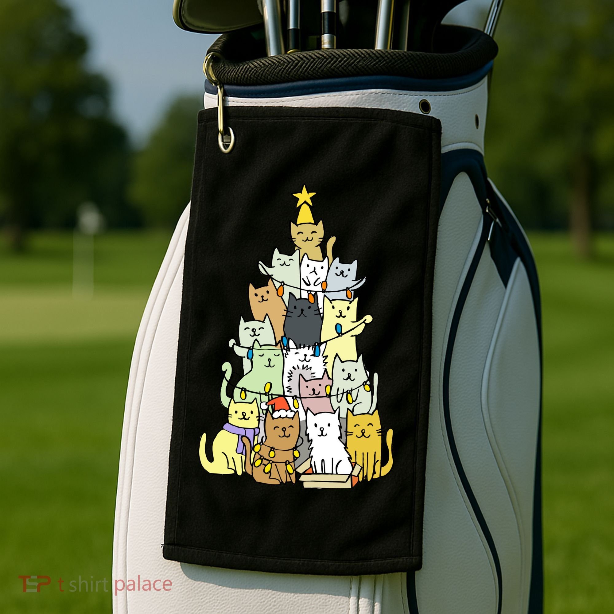 Funny Cat Christmas Tree Golf Towel
