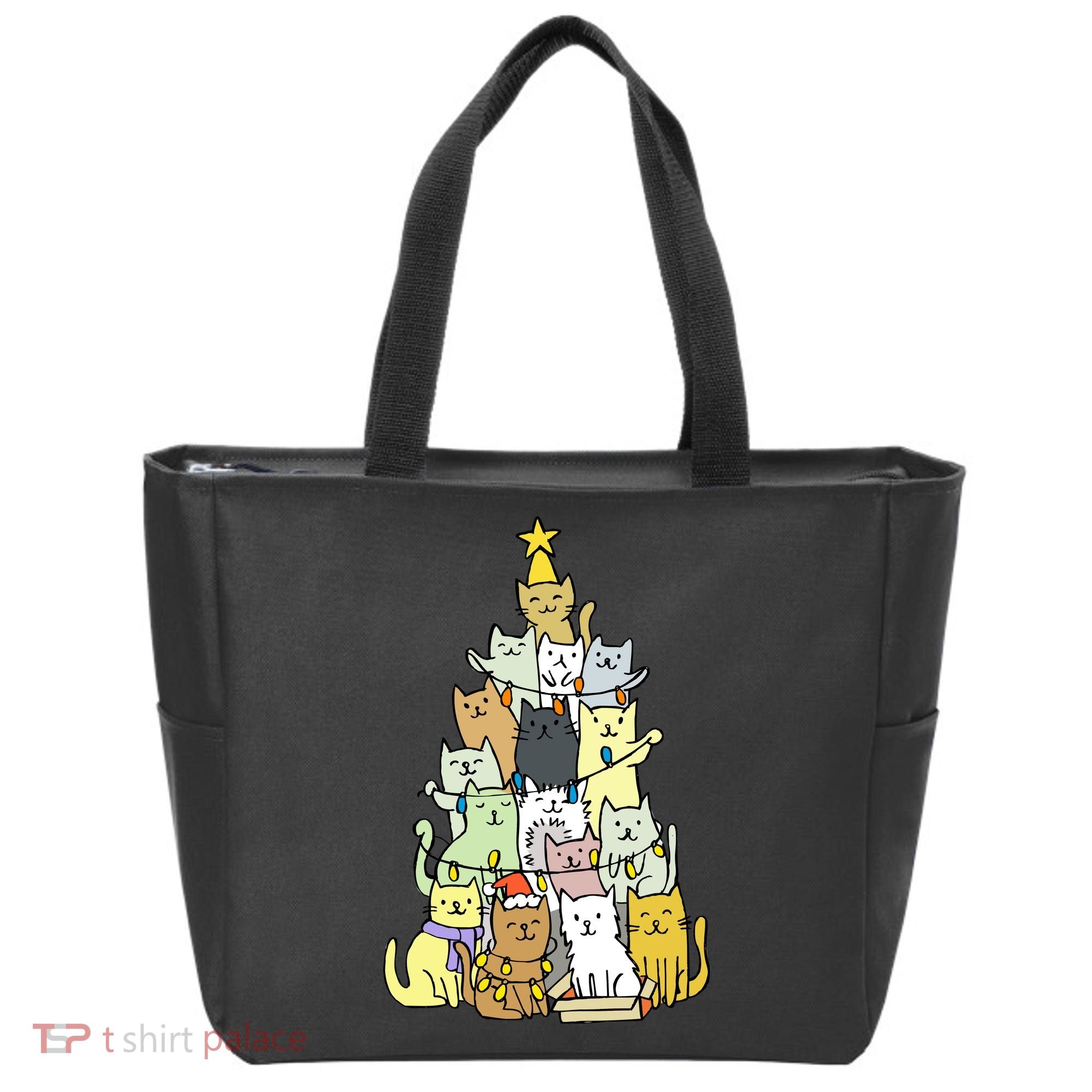 Funny Cat Christmas Tree Tote Bag