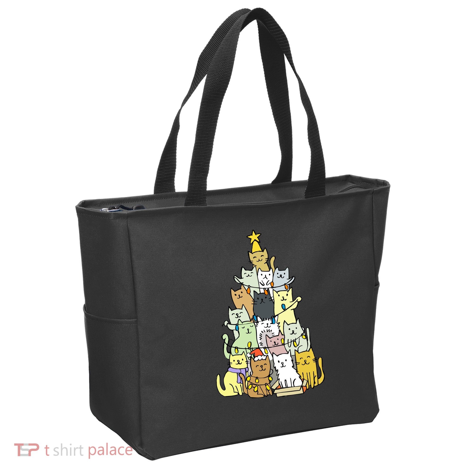 Funny Cat Christmas Tree Tote Bag