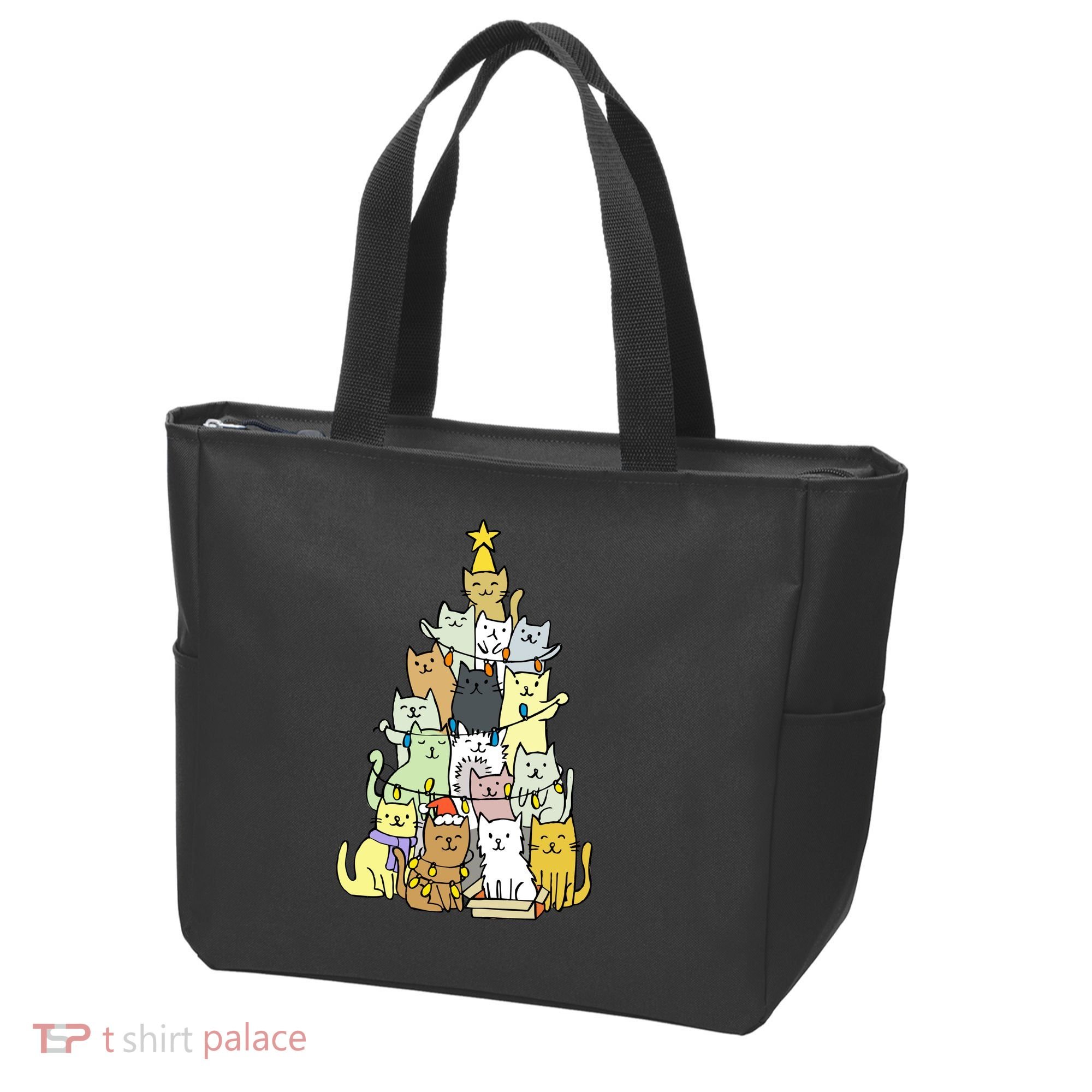 Funny Cat Christmas Tree Tote Bag