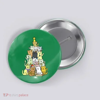 Funny Cat Christmas Tree Button