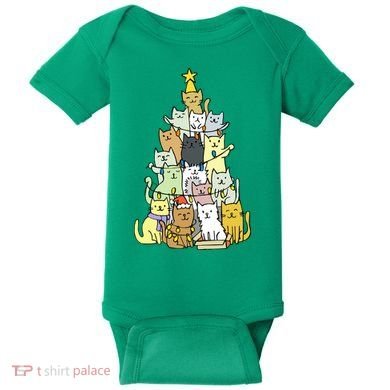 Funny Cat Christmas Tree Baby Bodysuit