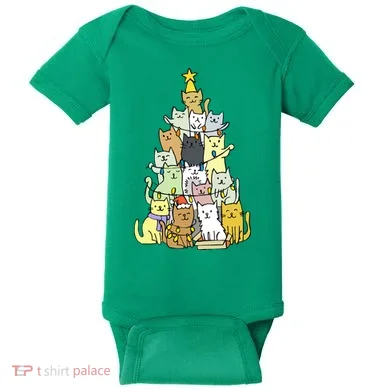 Funny Cat Christmas Tree Baby Bodysuit