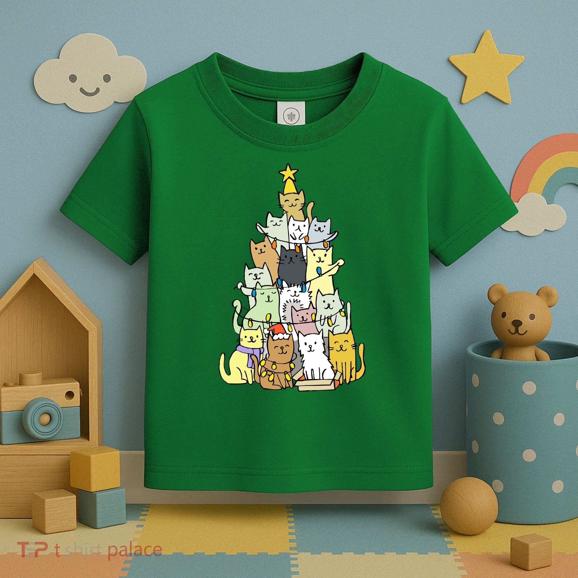 Funny Cat Christmas Tree Toddler T-Shirt