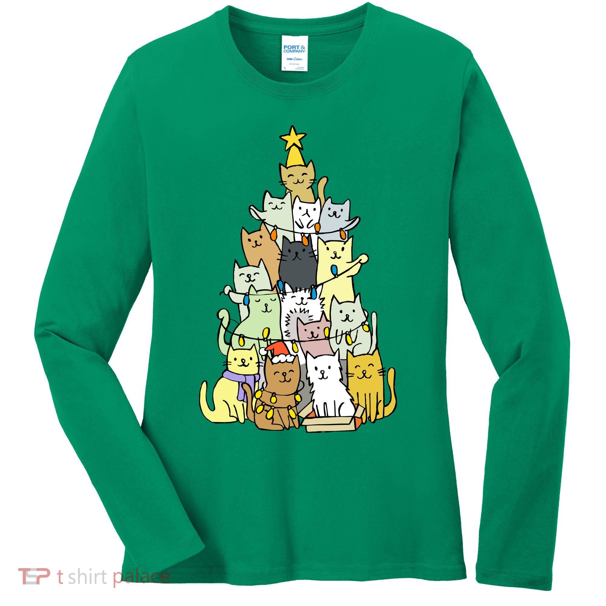 Funny Cat Christmas Tree Women's Long Sleeve Shirt