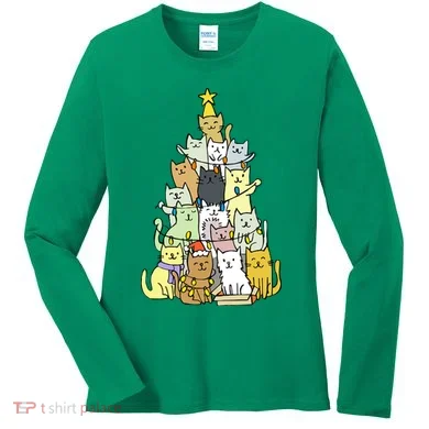 Funny Cat Christmas Tree Women's Long Sleeve Shirt