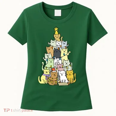 Funny Cat Christmas Tree Women's T-Shirt