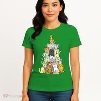 Funny Cat Christmas Tree Women's T-Shirt thumb 4