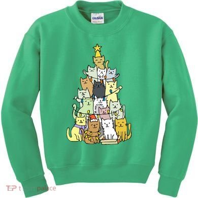 Funny Cat Christmas Tree Kids Sweatshirt