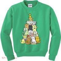 Funny Cat Christmas Tree Kids Sweatshirt thumb 0
