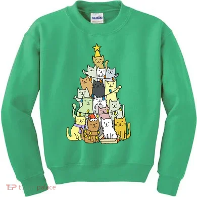 Funny Cat Christmas Tree Kids Sweatshirt