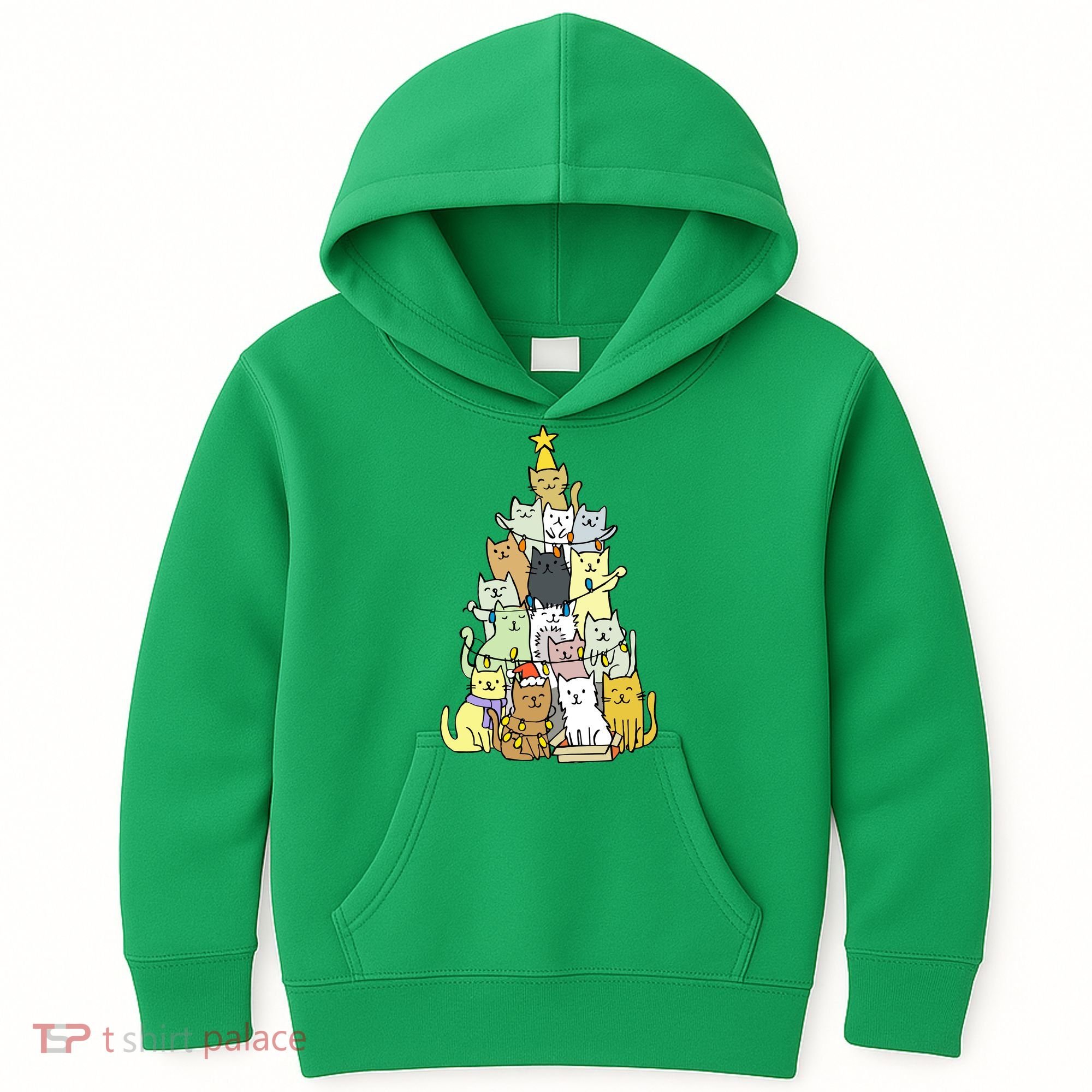 Funny Cat Christmas Tree Kids Hoodie