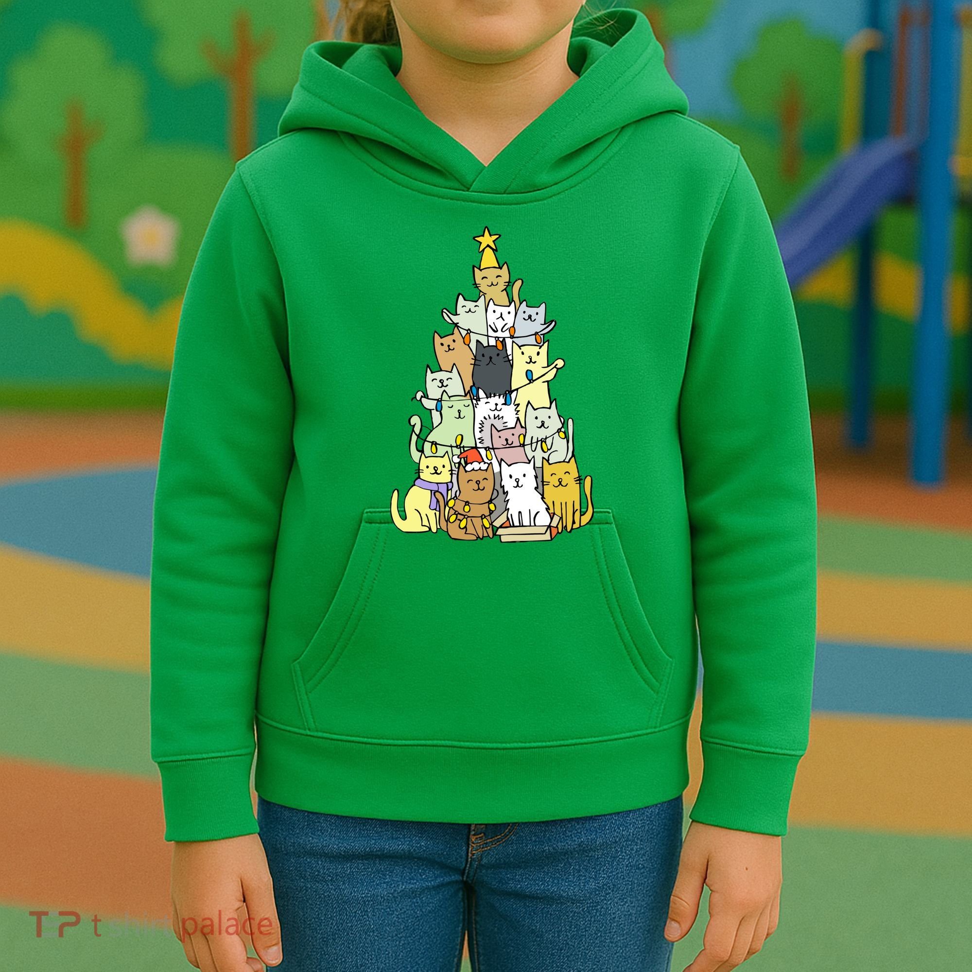 Funny Cat Christmas Tree Kids Hoodie