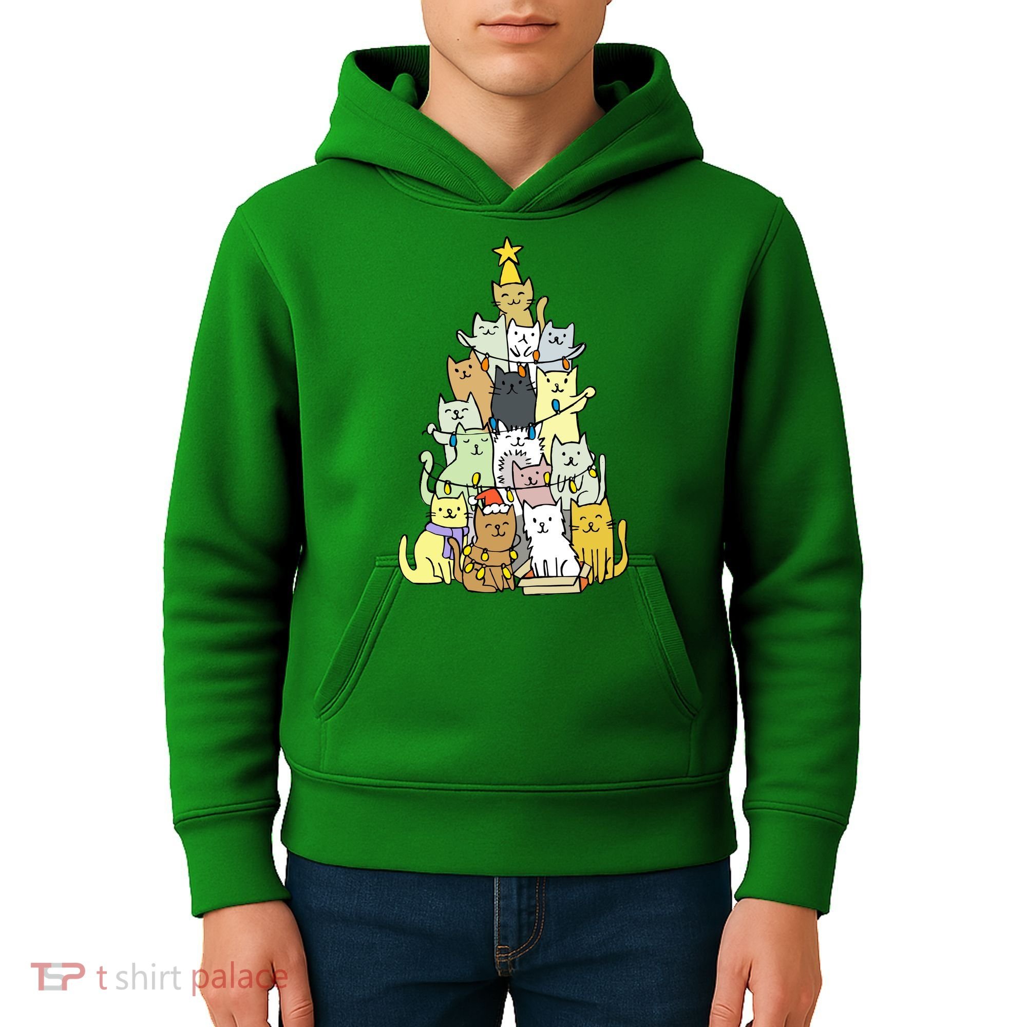 Funny Cat Christmas Tree Kids Hoodie