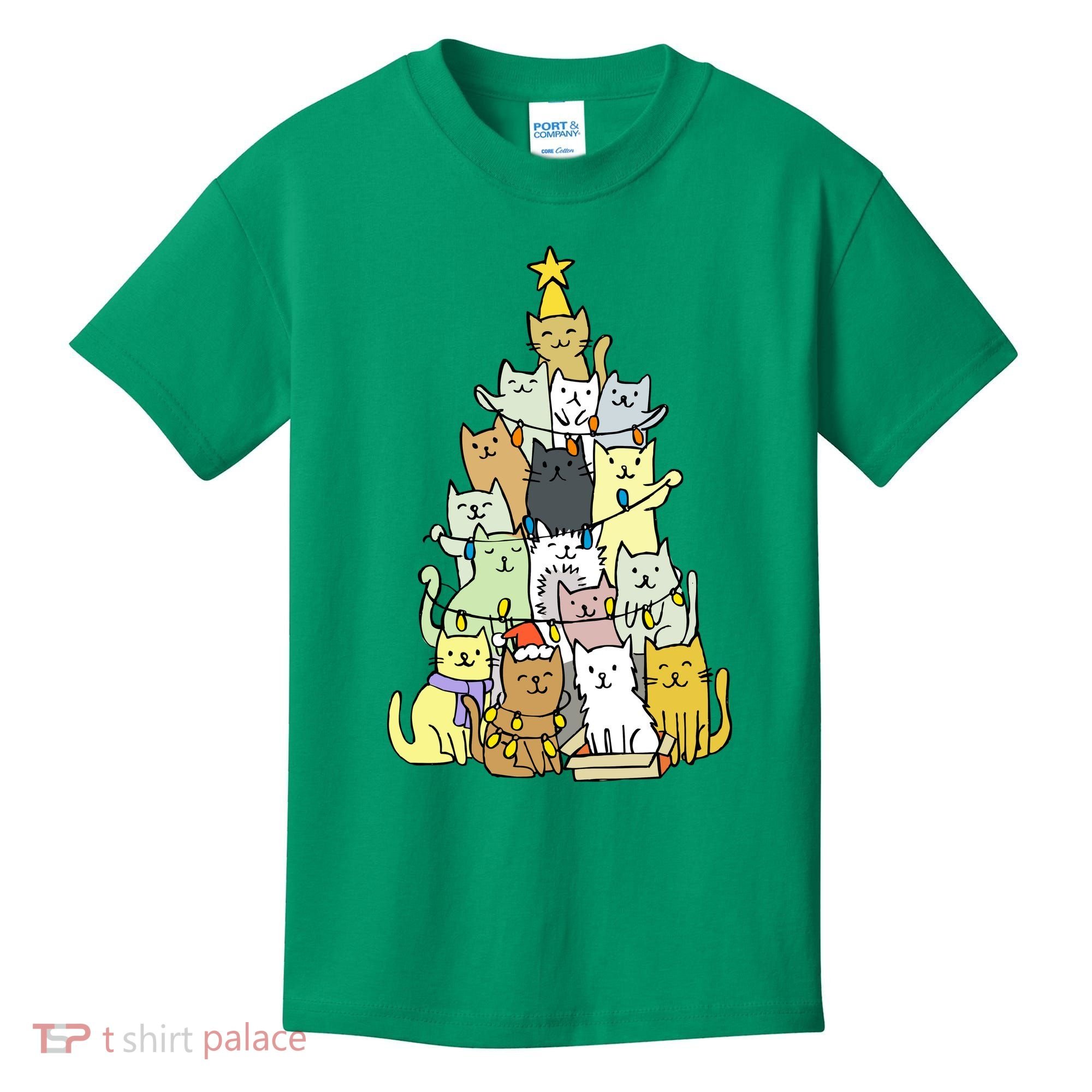 Funny Cat Christmas Tree Kids T-Shirt