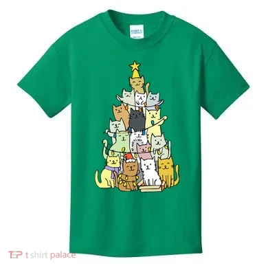 Funny Cat Christmas Tree Kids T-Shirt
