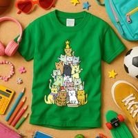 Funny Cat Christmas Tree Kids T-Shirt thumb 3