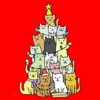 Funny Cat Christmas Tree Santa Hat thumb 1