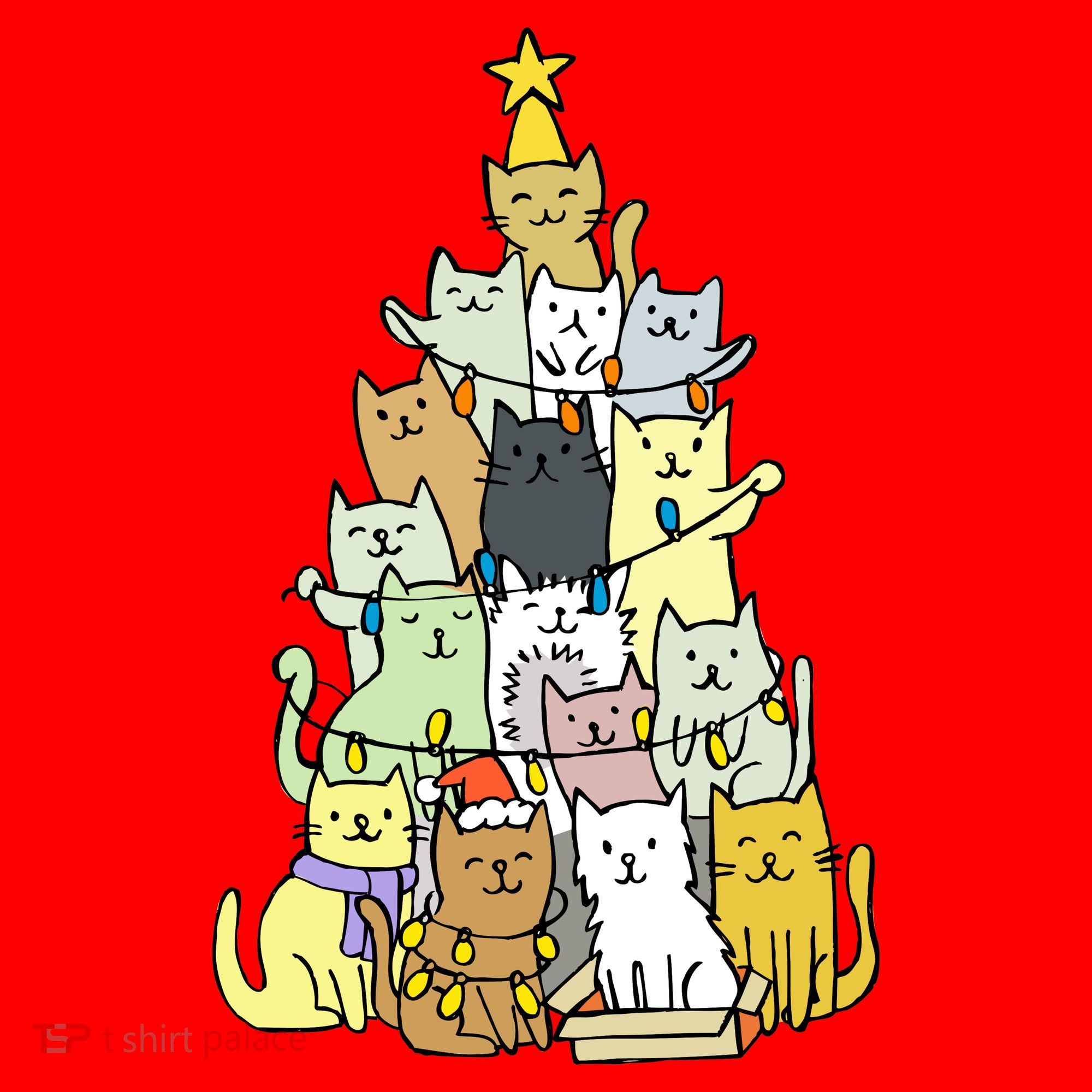 Funny Cat Christmas Tree Santa Hat